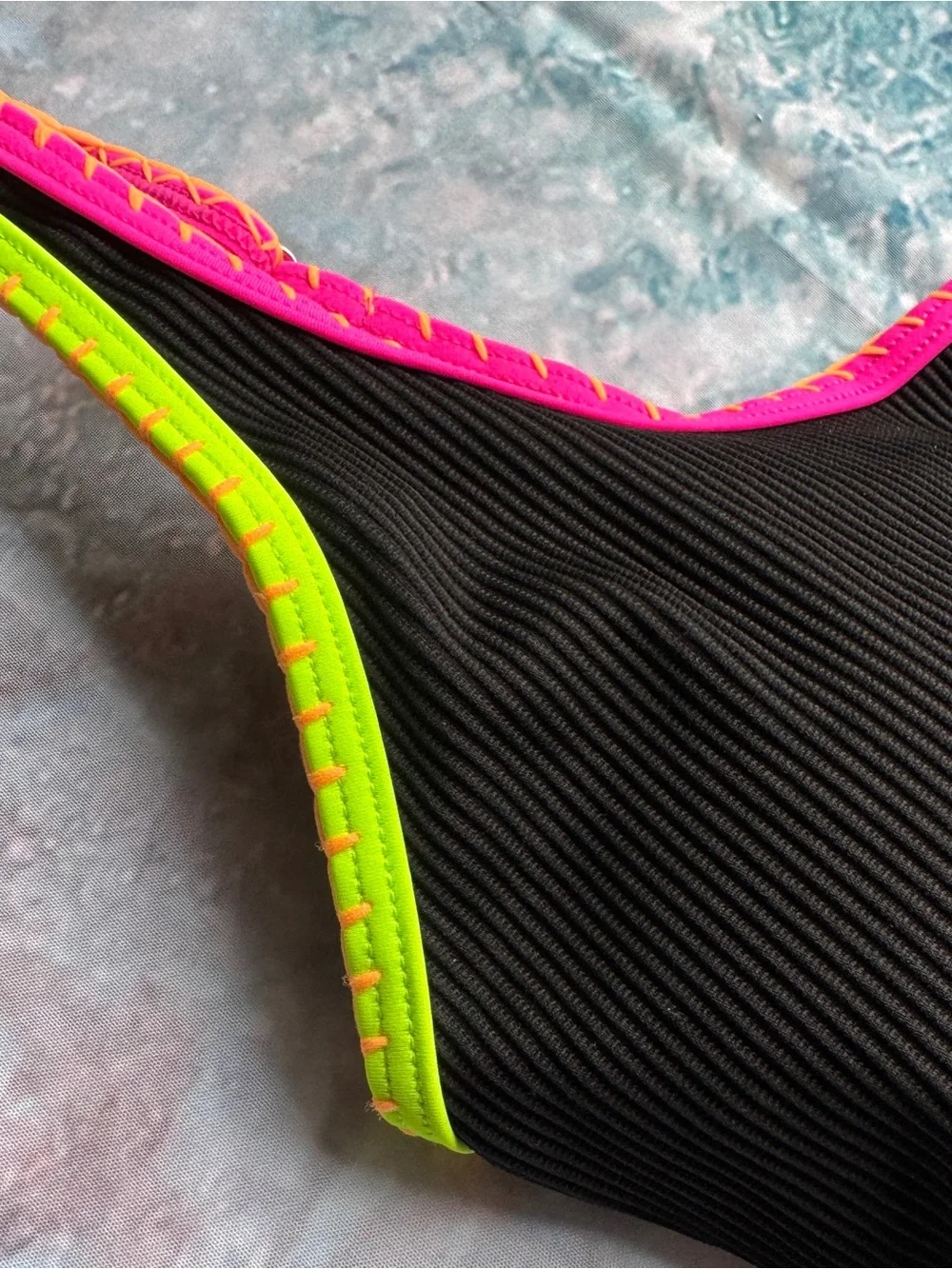 Popvil Black One-Piece Swimsuit with Neon Rainbow Trim Size Medium